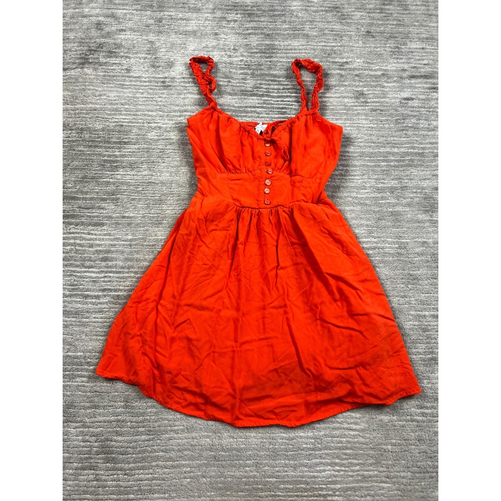 Blue Rain Dress Womens XS Orange Kastoria-F Mini Ruffle Smocked Fit Flare Good